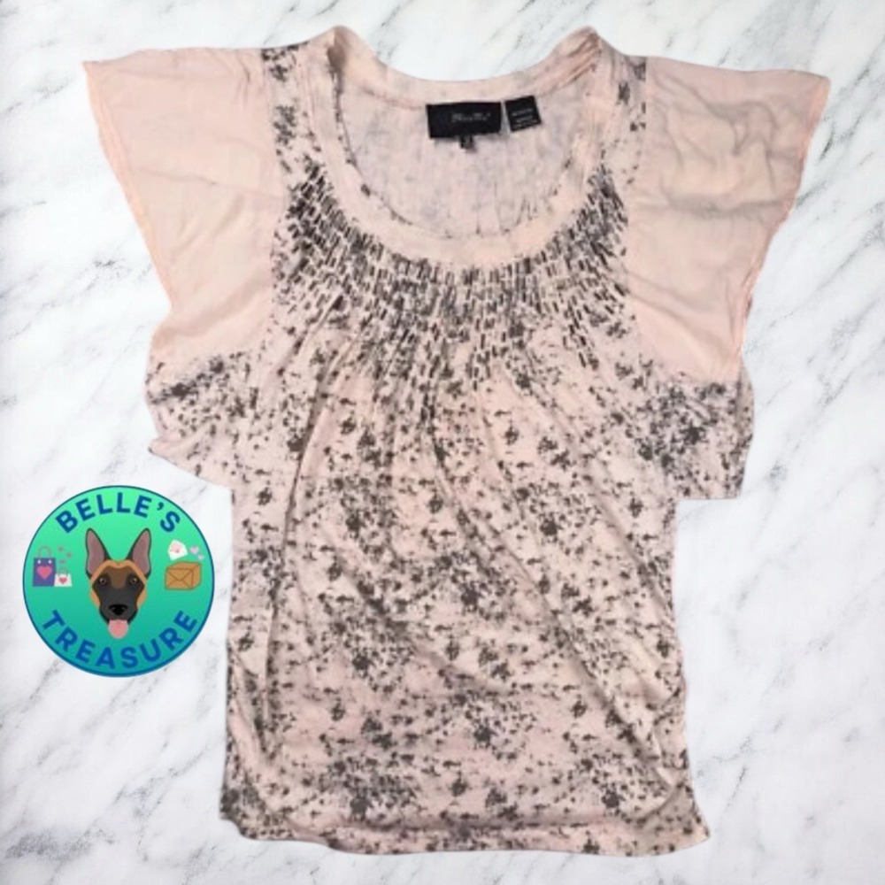 Miss Me Top Womens Small Blush Pink Beaded Shimmer Flutter Sleeve Flowy Coquette